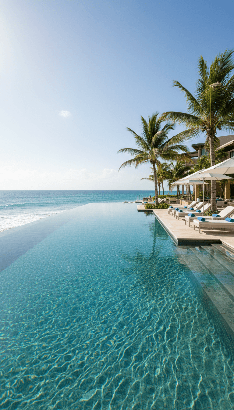 Infinity pool overlooking the Caribbean at an adults-only resort in Mexico