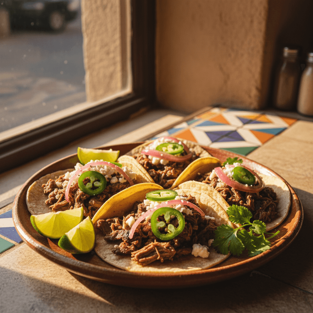 Couple eating tacos at outdoor taqueria in Tulum