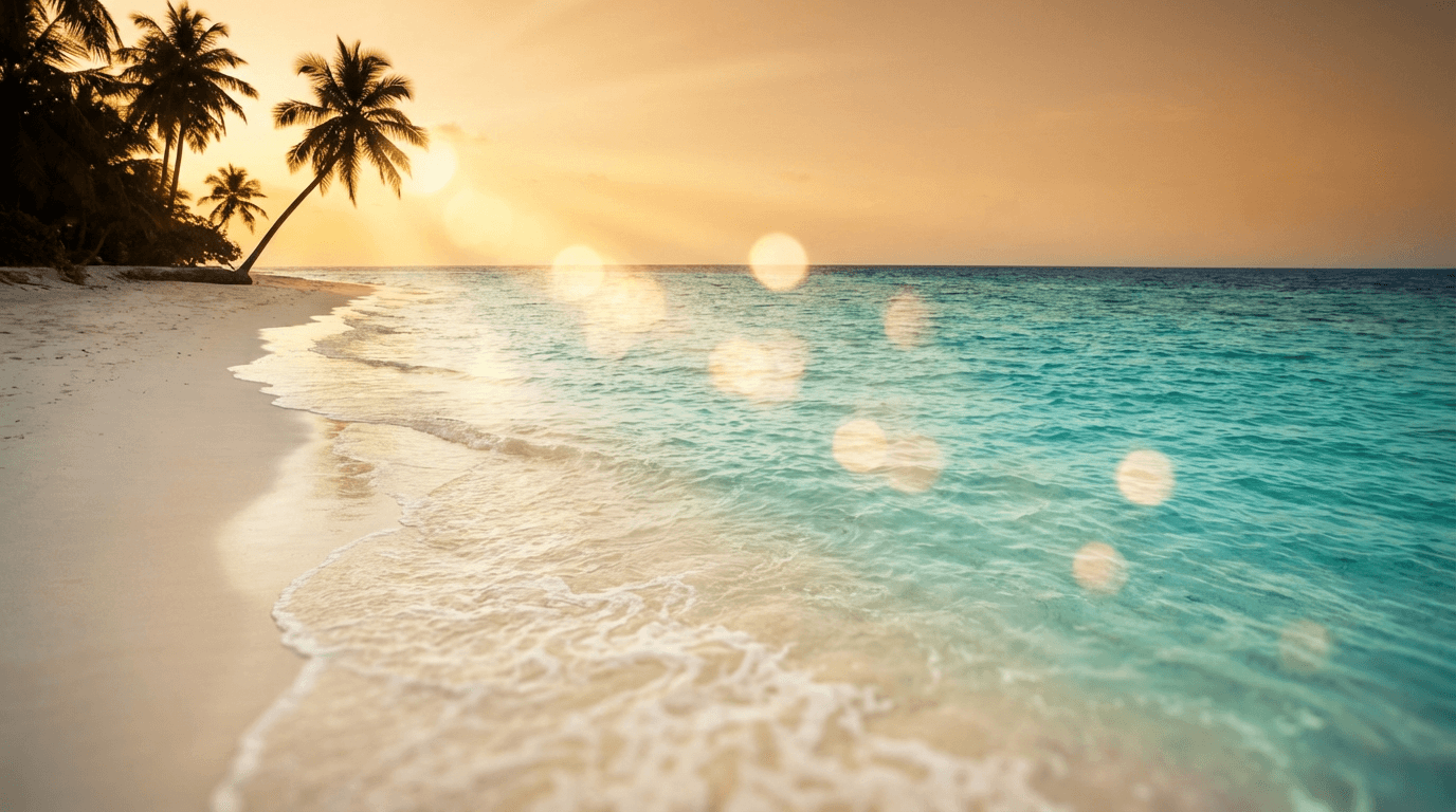 Empty Jamaican beach at golden hour