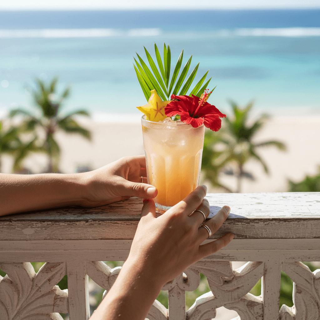 Tropical cocktail on the beach at a resort in the Dominican Republic
